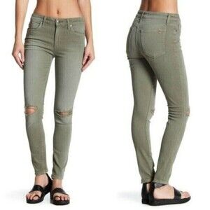 Joe’s Jeans Military Green Distressed Raw Hem Skinny Ankle Jeans Size 26